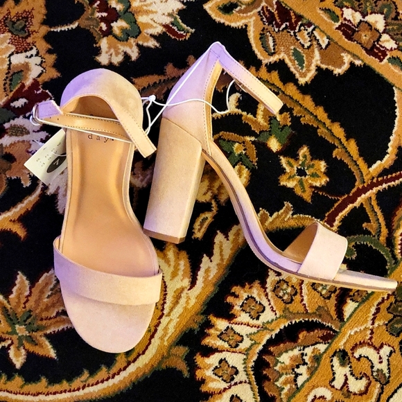 a new day Shoes - A New Day Ema Blush ankle strap chunky heel fabric sandals padded insole…7 NEW